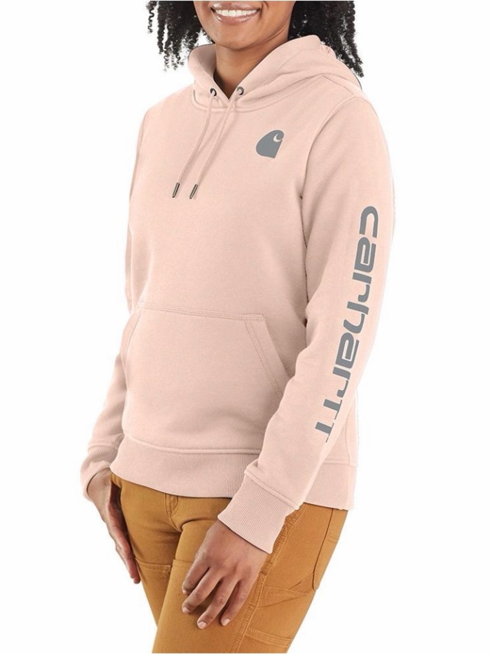 Carhartt Women’s Hooded Sweatshirt in Light Pink with Gray Logos
